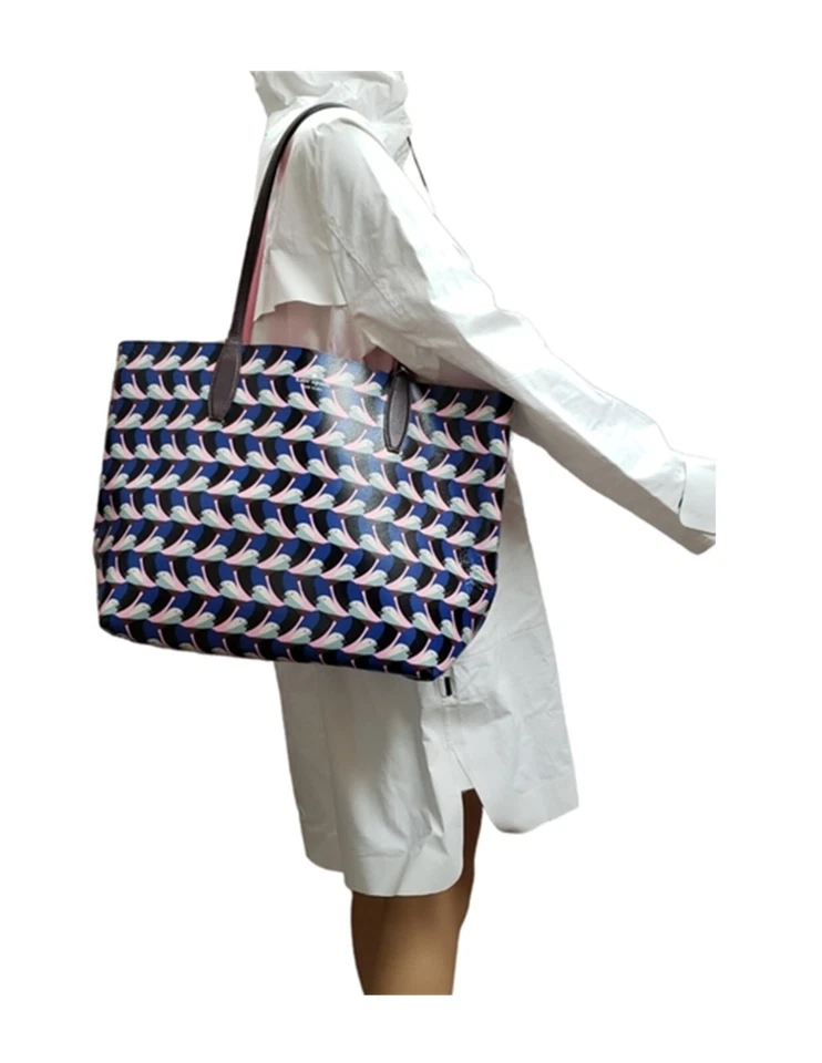 Kate Spade Zina Leather Large Tote White Pink Orange Stripe WKRU6853