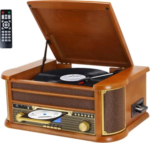 Vintage Giradischi Bluetooth Wireless a 3 Velocità Con Altoparlanti Stereo Integ - Foto 1 di 12