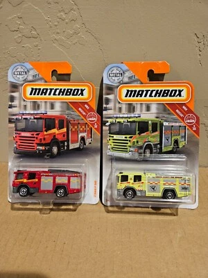 Matchbox Lot of 2 Scania P 360 Fire Truck Variation Red Yellow - Image 1 of 3