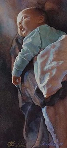 Steve Hanks, "Sleeping Newborn", litografía edición limitada, imagen 14,25hx6,5w - Imagen 1 de 1