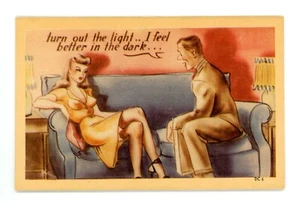 "Turn Out The Light..." Comic Sexy Linen Postcard - Imagen 1 de 2