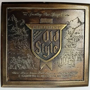 Vintage 1975 Heilemans OLD STYLE Beer Logo Brass BELT BUCKLE Map Bergamot - Picture 1 of 11