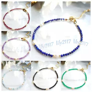 Brazalete de perlas de arroz blanco natural con cuentas redondas de piedras preciosas facetadas de 3 mm de 7,5"" - Imagen 1 de 17