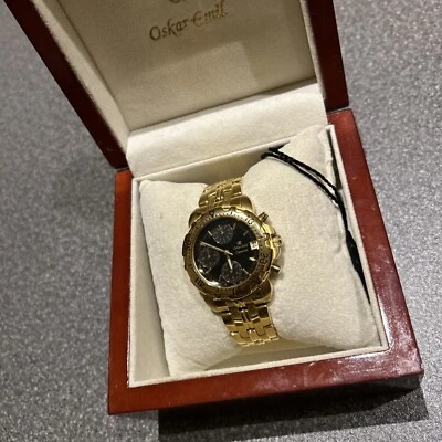 Oskar Emil Caesium 2004 relógio masculino cronógrafo folheado a ouro 23K na caixa e papéis - Imagem 1 de 4