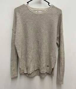VTG Hollister Beige White Chunky Knit Ribbed Cotton Sweater sz M Pullover NWOT - Picture 1 of 7
