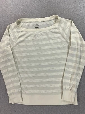 Camisa de entrenamiento Nike Dri Fit cuello redondo manga larga (grande para mujer) blanco roto Foto 1 de 4
