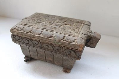 Antique Old Hand Carved Wooden Fully Carved Kitchenware Spice Masala Box NH3242 - Image 1 of 4