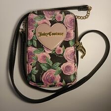 Juicy Couture Crossbody Mini Bag Heart Pink Roses Gold-Tone Zipper-Pull Charm
