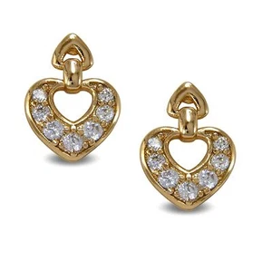 Small Heart Stud Earrings 18ct Gold Filled White CZ Crystals Womens Girls BE979 - Picture 1 of 1