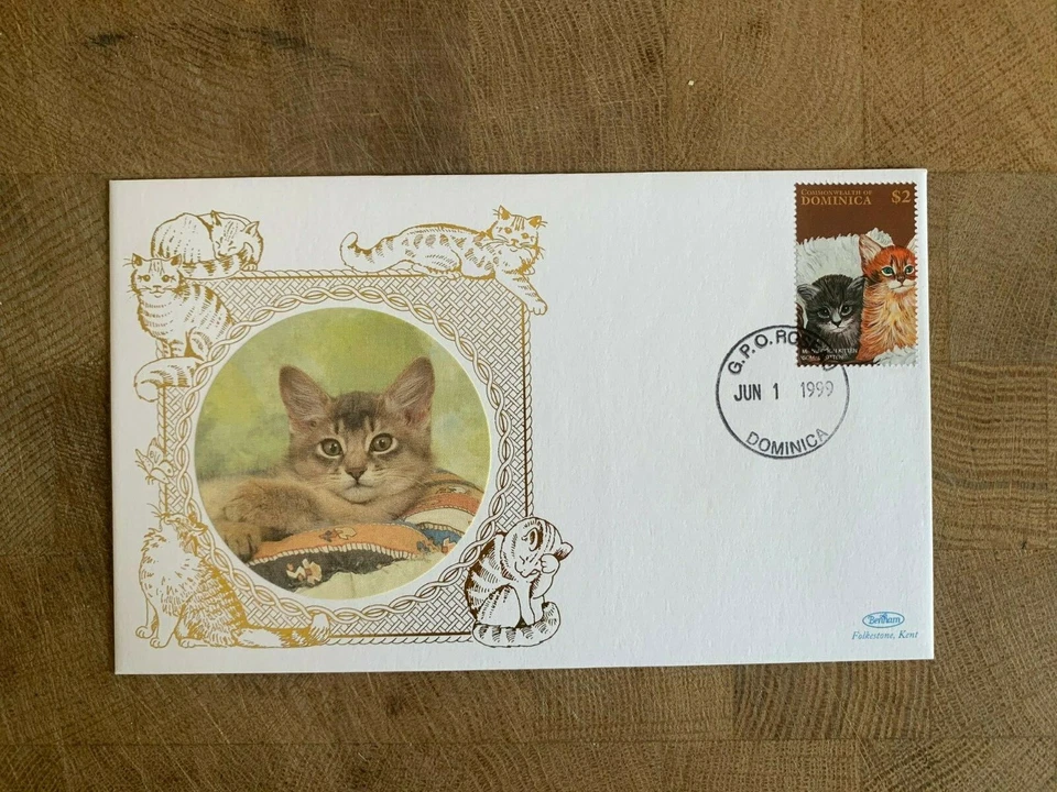 DOMINICA 1999 FDC BENHAM SILK CATS MAINE COON & SOMALI KITTEN - Image 1 of 1