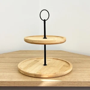 Cake Stand 2 Tier Wooden Serving Plate Platter Board Afternoon Tea Cupcake Gift - Picture 1 of 6