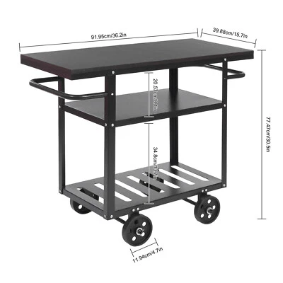Rolling Bar Cart Industrial Mobile Serving Cart Trolley Kitchen Storage 3 Tiers - Image 1 of 4