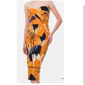 Lavish Alice Strapless Printed Bodycon Dress Yellow Sz 14 Wedding Guest - Picture 1 of 9