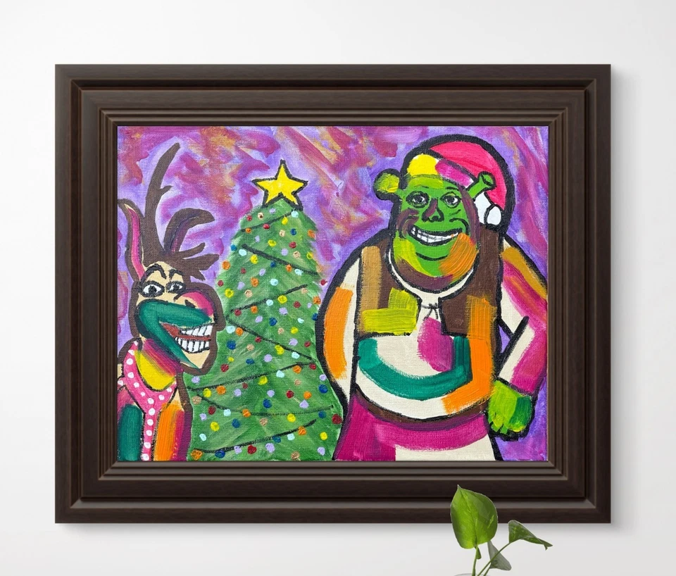 ÚNICO "Shrek and Donkey" 11x14 Lienzo Expresionismo Diseño Abstracto Arte en el Hogar Foto 1 de 4