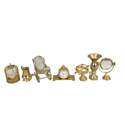 老式微型小型黄铜金属收藏品娃娃屋配件6件套 — 第 1/4 张图片