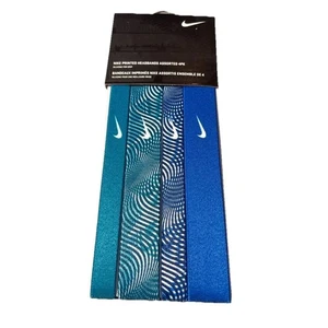Nike Headbands Printed Assorted Set Of 4 Pack Blue Green 2 Sizes Unisex Athletic - Picture 1 of 6