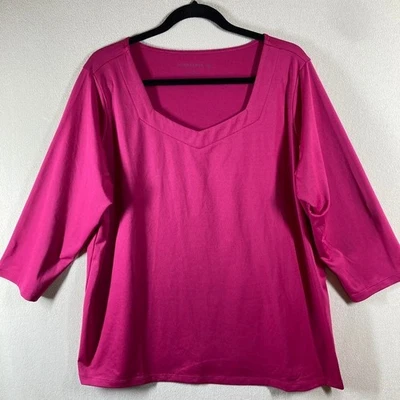 Susan Graver Liquid Knit Top Sz 1X Bright Pink Stretch Classic Career Casual - Image 1 of 4