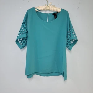 Blusa Ali Miles Mujer Talla S Verde Turquesa Mangas Cortas con Agujeros Fi Relajado - Imagen 1 de 7