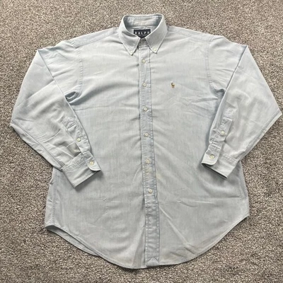 Vintage Ralph Lauren Shirt Men 10 Blue Button Down Chambray Light Wash Pony Lrg - Image 1 of 4