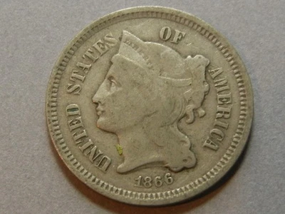 1866 nickel three cent piece coin - Image 1 of 2