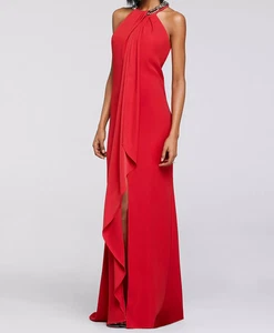 Ignite Evenings Cascading Crepe Dress Beaded High Neckline Sz 10 Hoco Holiday - Picture 1 of 11