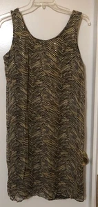 Robbie Bee Vintage Size 14 Silk Tiger Overlay Metallic Sequin Sheath Dress ~EUC~ - Picture 1 of 4