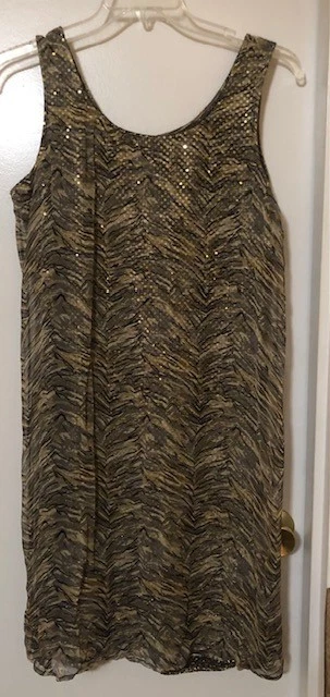 Robbie Bee Vintage Size 14 Silk Tiger Overlay Metallic Sequin Sheath Dress ~EUC~ - Image 1 of 4