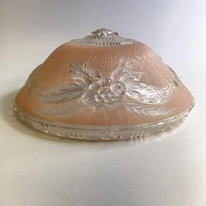 Vintage Art Deco Pink & Clear Glass Ceiling Light Shade 3 Chain Holes 10" - Picture 1 of 8