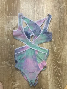 unif Swimsuit Women Small Shorebreak Tie Dye Strappy Pastel one piece Purple - Picture 1 of 7