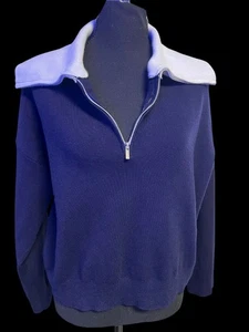 MNG Half-Zip Pullover Damen Medium Navy Blau Weiß Kragen Coastal Lagom Kuschelig NAUTICA - Bild 1 von 7