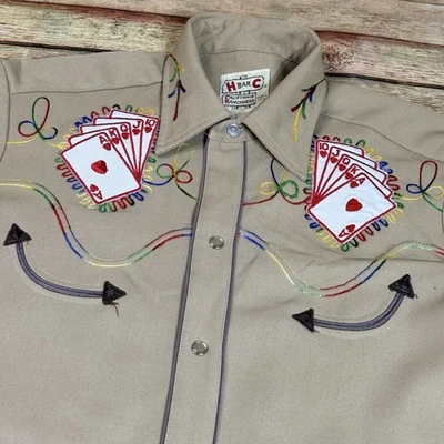 Vintage H Bar C Royal Flush Pearl Snap Western Rockabilly Rodeo Shirt 14 1/2 USA - Image 1 of 4