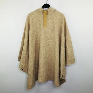 Poncho Suéter Escada Sport Grande Beige Con Capucha 1/4 Cremallera Manga a Presión Lana Virgen - Imagen 1 de 6