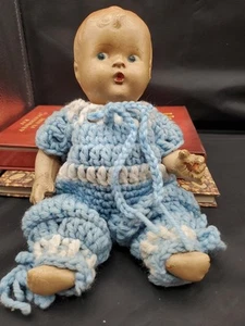 Vintage 9" Compo Baby Doll-Jointed-Painted Eyes-Hair-Unmarked - Picture 1 of 10