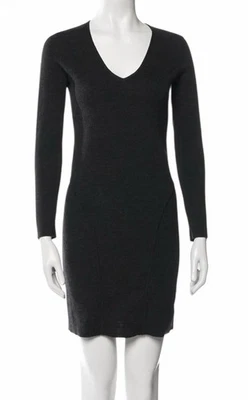 Theory Charcoal Wool Blend Sweater Dress Women’s S Long Sleeve V-Neck Bodycon - Image 1 of 4