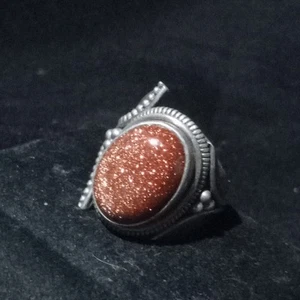 vintage beautiful Silver 925 Oval Gold Sandstone 6 Ornate Statement Ring - Picture 1 of 6