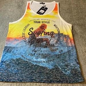 Beach Cover Up Shirt XL TankTop SURFER Beach Summer Vacation Cotton Surf Print - Picture 1 of 22