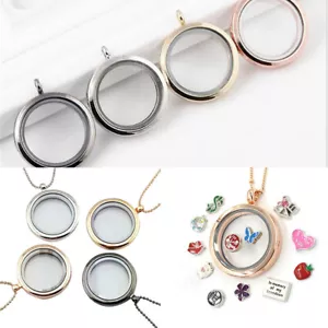Crystal Locket Pendant Necklace Round Glass Floating Jewelry Living Memory - Picture 1 of 15