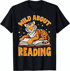 Wild About Reading Shirt Kids Youth Boys Teacher Tiger Lover T-Shirt - Picture 1 of 5