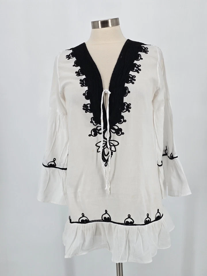Debbie Katz South Beach M Blanco Cubrir 100% Algodón Túnica Boho Ropa de Playa Foto 1 de 4