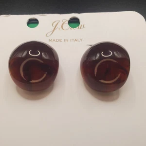 J Crew Italy Browns Chunky Huggy Round Lucite Retro Earrings NWT NEW 1" - Picture 1 of 10