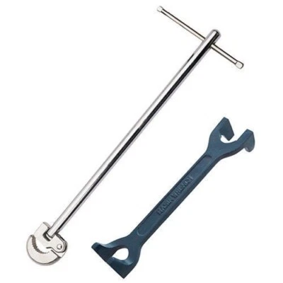 PLUMBERS 15mm & 22mm FIXED BASIN WRENCH + 16" 400mm ADJUSTABLE TAP NUT SPANNER - Image 1 of 3
