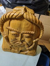 Wooden Hand Carved Face Ghengis Kahn? Freestanding f165