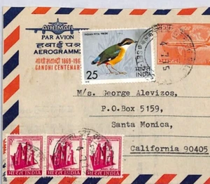 INDIA AIR LETTER Stationery *GHANDI CENTENARY* Uprated 25p BIRDS 1975 USA ZV200 - Picture 1 of 10