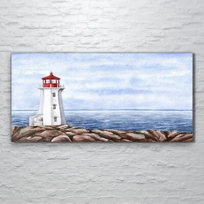 Glasbilder Wandbild Druck auf Glas 120x60 Foto Bild Leuchtturm Wasser landschaft - Bild 1 von 4