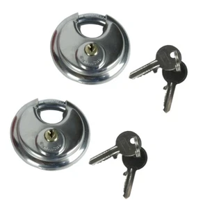 Round Discus Shackle Padlock - Stainless Steel - With 2 Keys (70mm) - 2 Pack - Picture 1 of 6