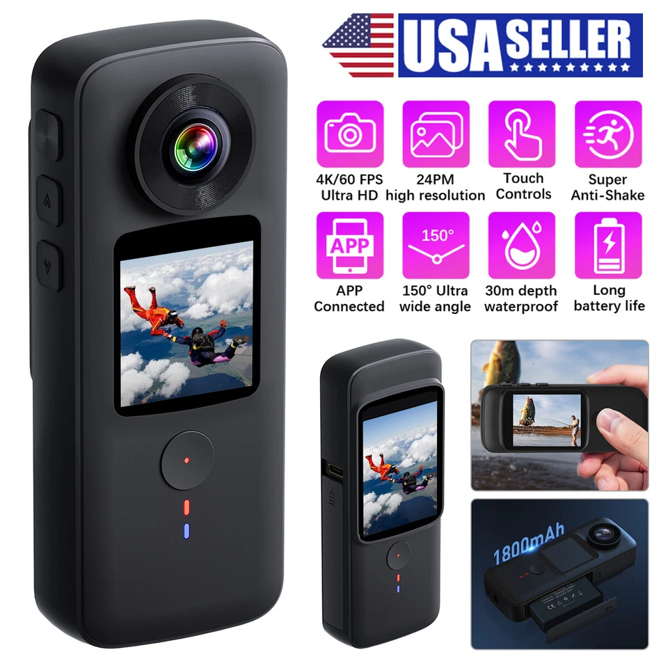 4K HD Wifi Action Camera Vlog Sports Selfie Premium Fits Insta360 X3 360 GO RPO