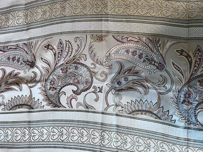 Gold Paisley Floral Stripe Curtains Drapery Rod 5 Panels Classic Home EUC - Image 1 of 4