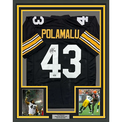 Framed Autographed/Signed Troy Polamalu 35x39 Pittsburgh Retro Jersey JSA COA - Image 1 of 2