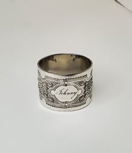 Antique Sterling Silver Napkin Ring - Monogrammed "Johnny"