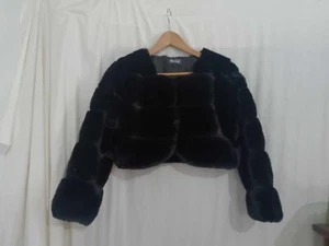 black Faux Fur Coat by French Kiss Size large Hip Length(BMBM) - Picture 1 of 8
